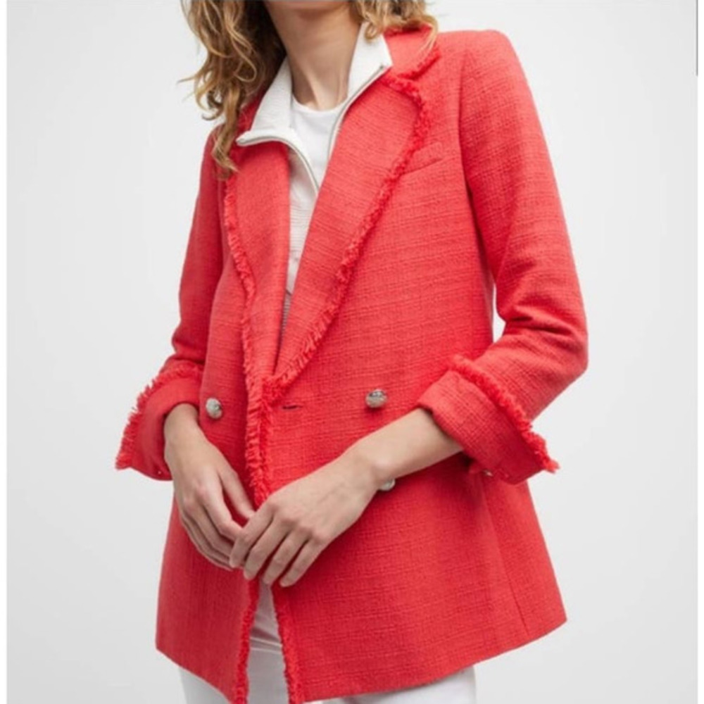Veronica Beard Nayeli Fringe Dickey Jacket Long Line Watermelon Size 2 - Picture 12 of 16